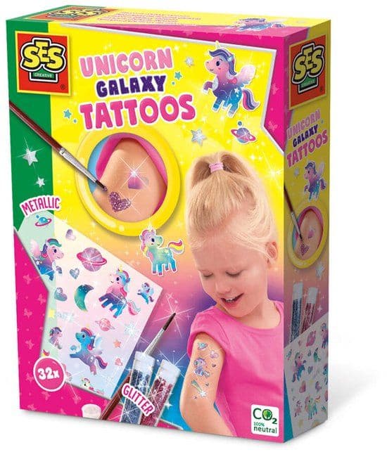 SES Creative - Galaxy - Unicorn Tattoos - 32 metallic tattoos - Glitter