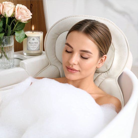 Goliving Badkussen - Ergonomisch Kussen - 6 Zuignappen - Wit met Roze Rits