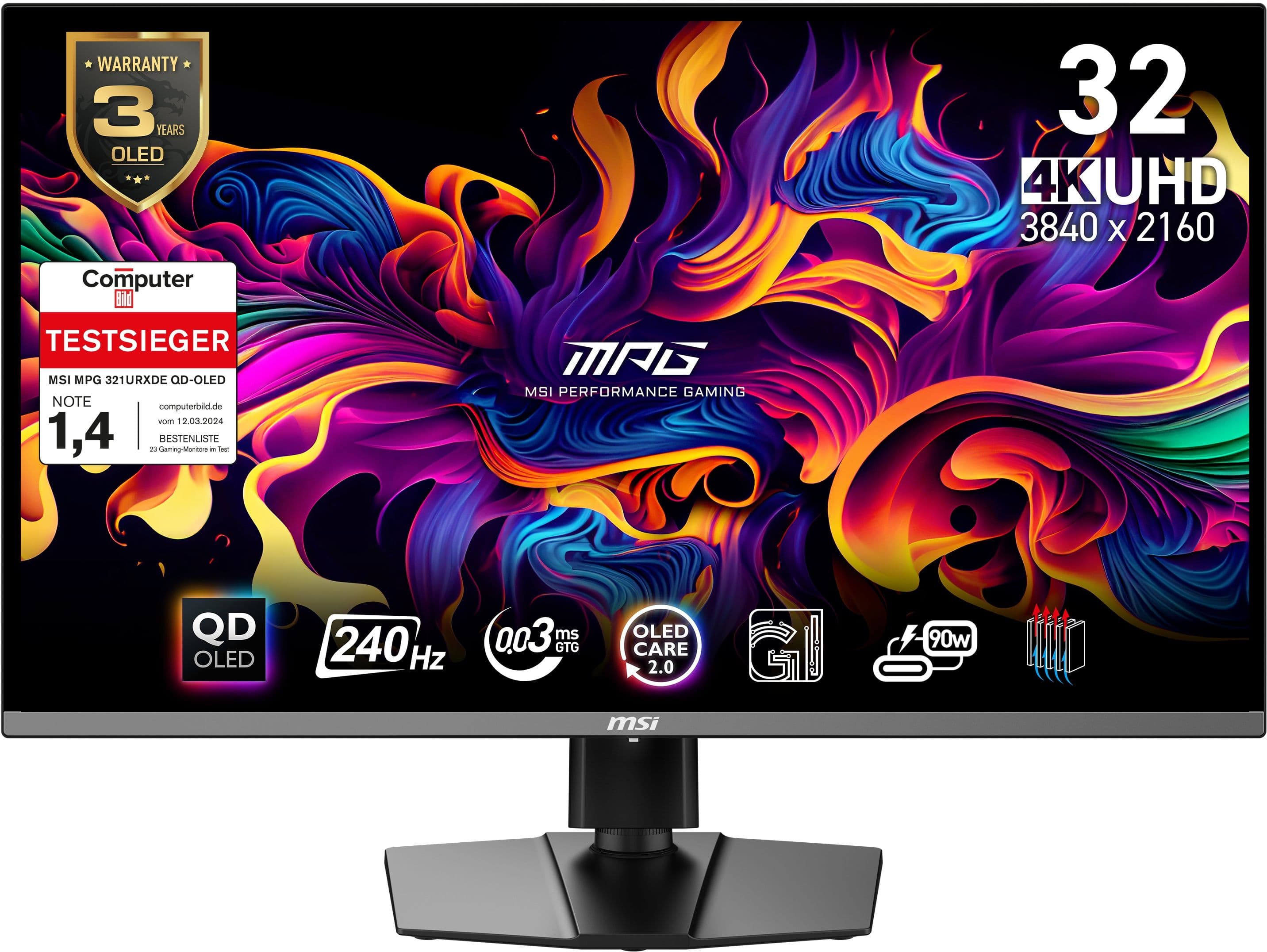 MSI MPG 321URXDE - QD-OLED Monitor - 31,5" 4K 240Hz - Zwart