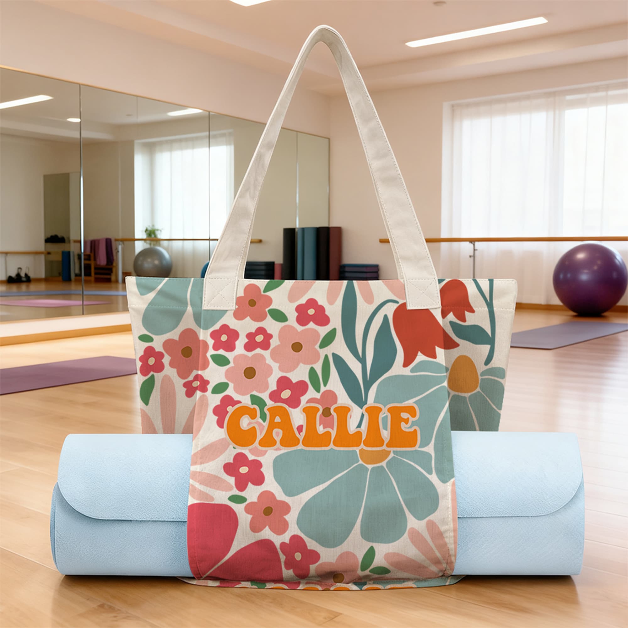 Gepersonaliseerde Multicolor Zomer Bloemen Yoga Mat Tas met Naam Yoga Accessoires Verjaardag Sporten Kerstcadeau voor Vrouwen Yoga Liefhebbers