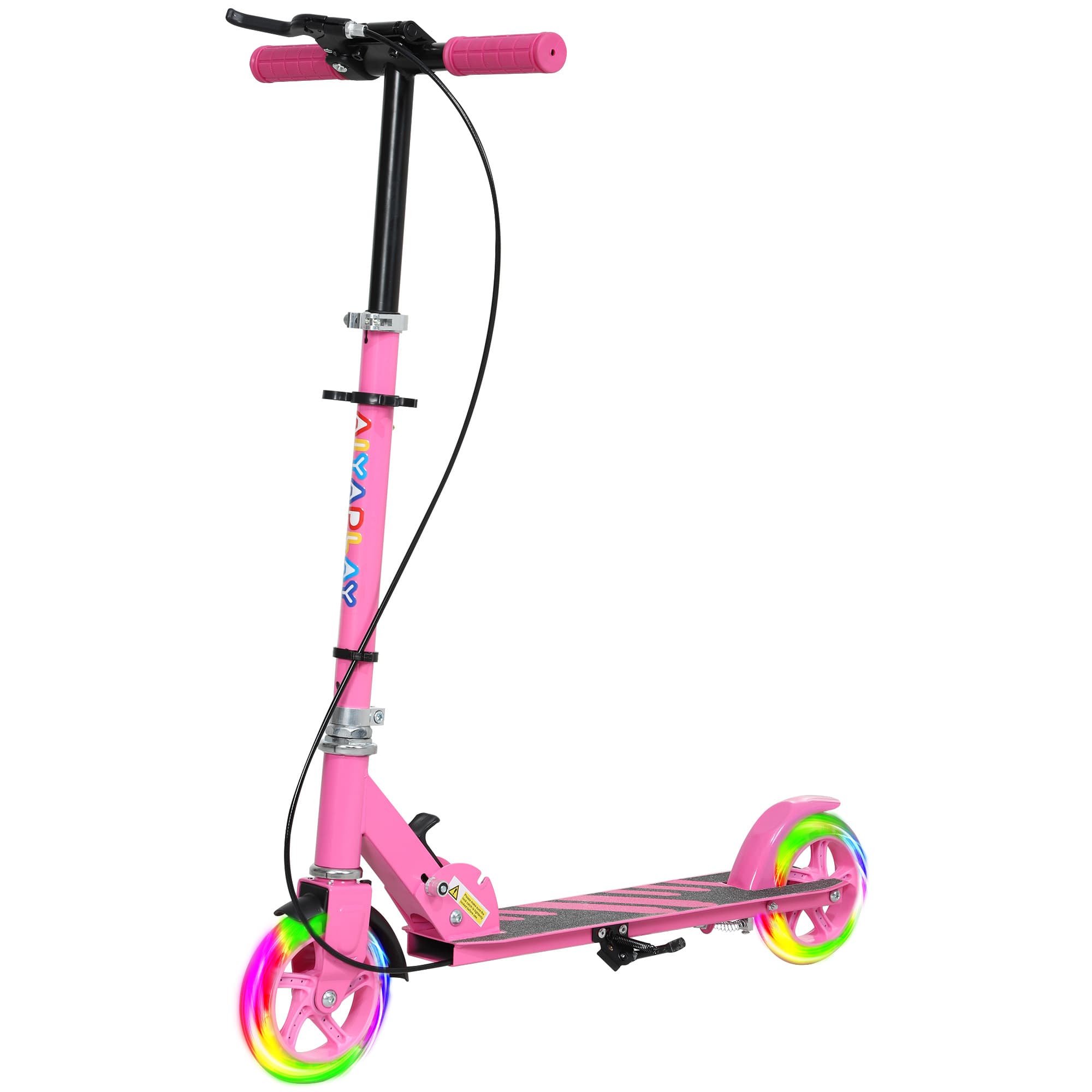 AIYAPLAY Kinderstep, Dubbele Remmen, Metalen Frame, Voetsteun, Opvouwbaar, 3-8 Jaar, Roze