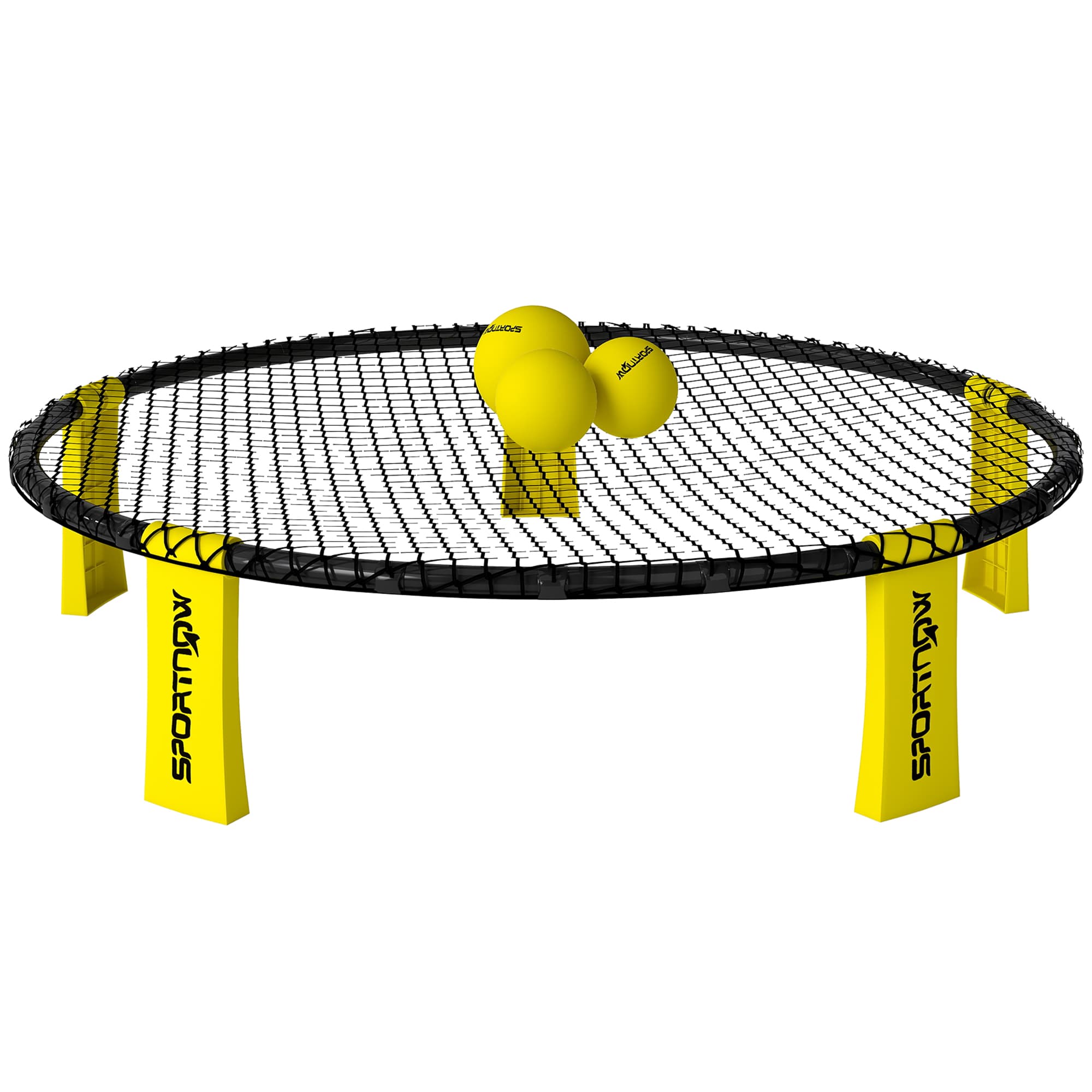 SPORTNOW Roundnet Speelset 3 Ballen Draagtas Balpomp Spikeball Set Geel Ø92cm Opvouwbaar Familie Spel Strand | Aosom.nl