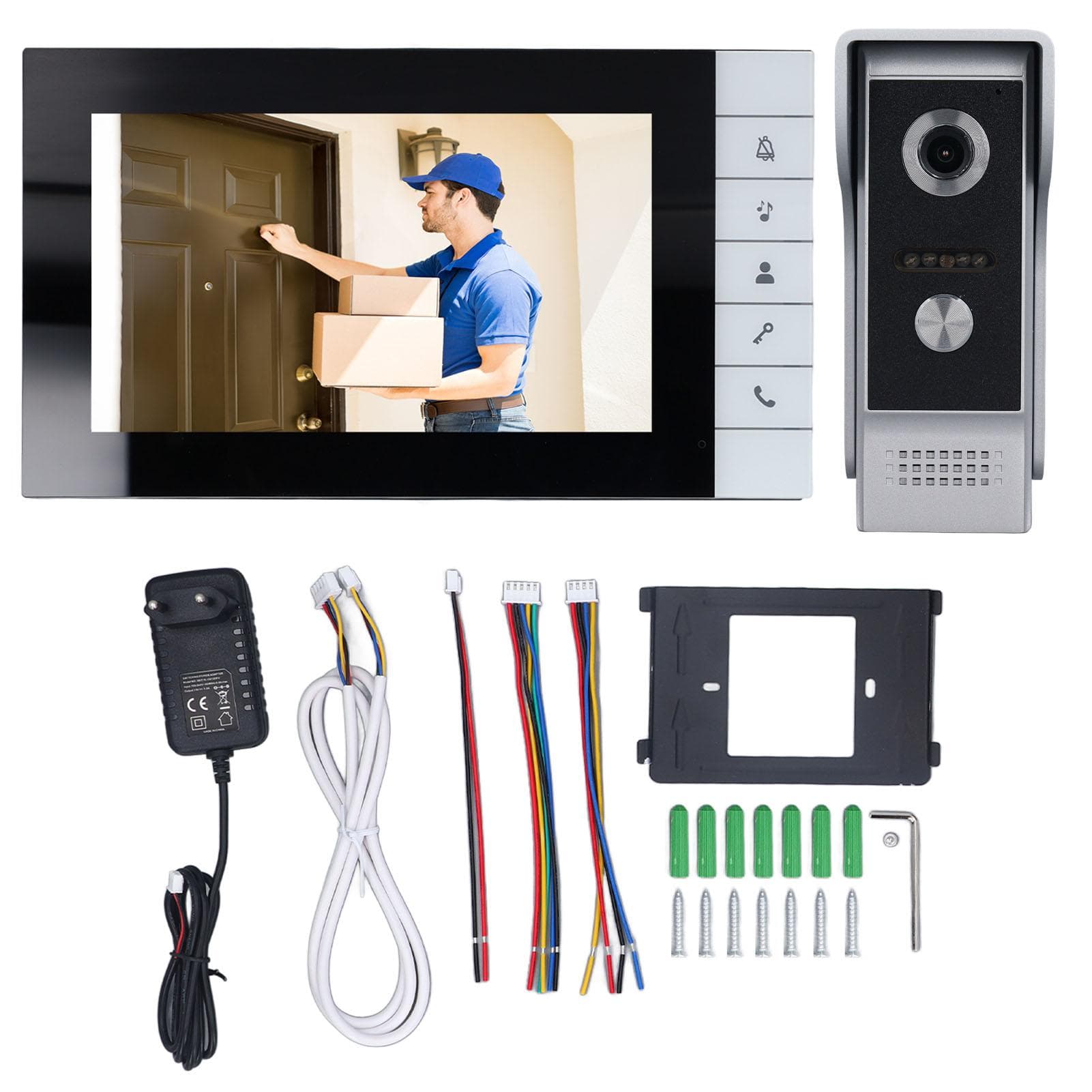 Video Deurbel Intercom Kit 7in Scherm met 90 Graden Groothoekzicht Infrarood Nachtzicht Video