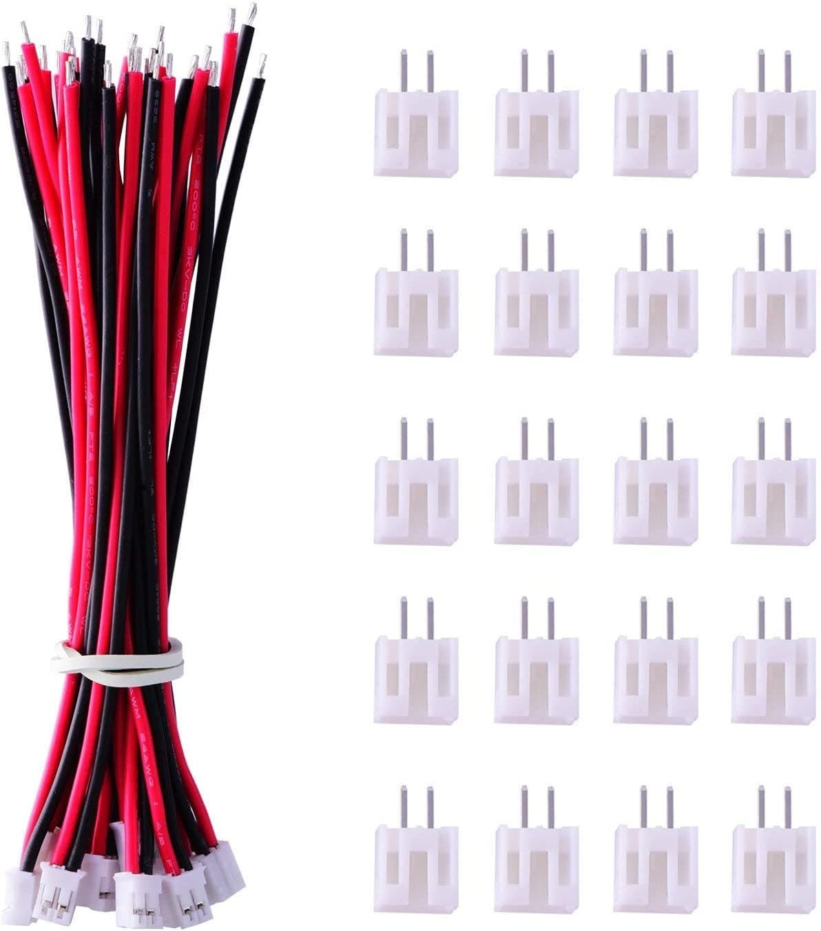 JST Micro 2-Pin Connector Kit 2.0mm – 20 Stuks | 80mm Voorgesoldeerde Draden | Voor 7.4V 1200mAh Batterij, Radiofly, Lipo Lader | Rood Siliconen