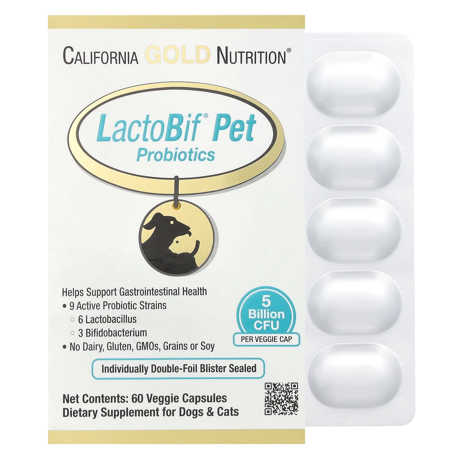 Lactobif® Pet Probiotic, 5 miljard KVE, 60 vegetarische capsules
