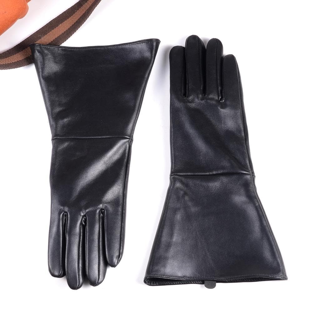 35CM Mannen Zwart Schapenvacht Echt Leer Motorrijden Middeleeuwse Renaissance Lange Manchet Gauntlet Handschoenen cm