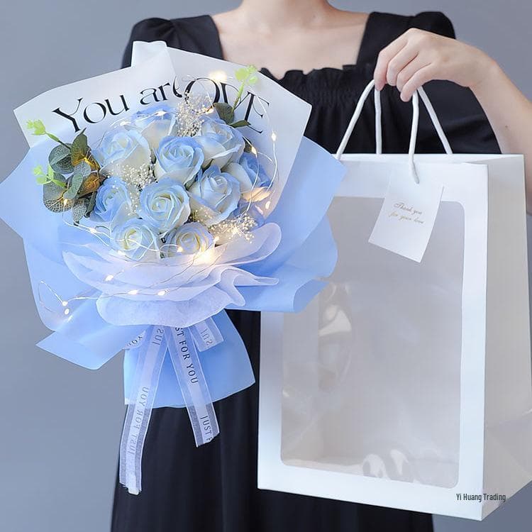 Bewaard Blauw Rozenboeket met Gipsofila - Valentijnsdag, Bruiloft, Verjaardagscadeau voor Vriendin of Beste Vriendin