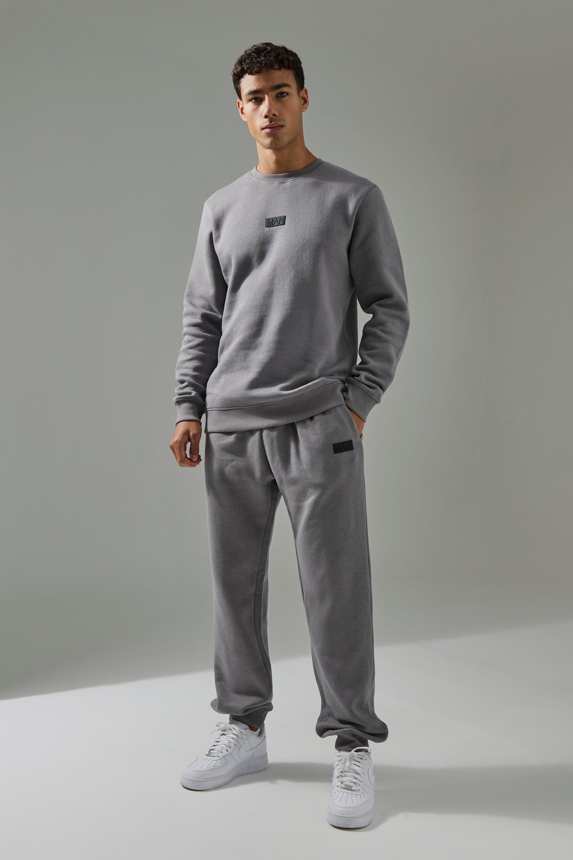 Mens Charcoal Man Active Sweatshirt & Jogger Tracksuit