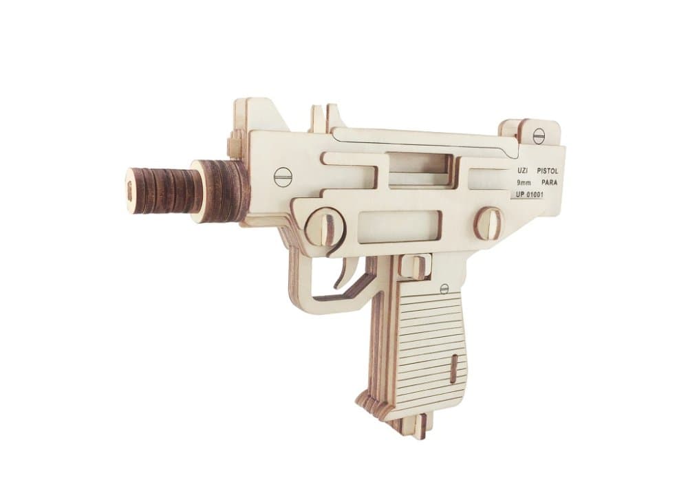Woodcraft Houten 3D Puzzel Pistool UZI