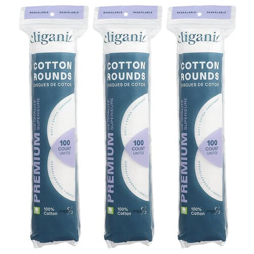 Cliganic, Premium katoenen wattenschijfjes, 3 verpakkingen van 100 stuks per verpakking