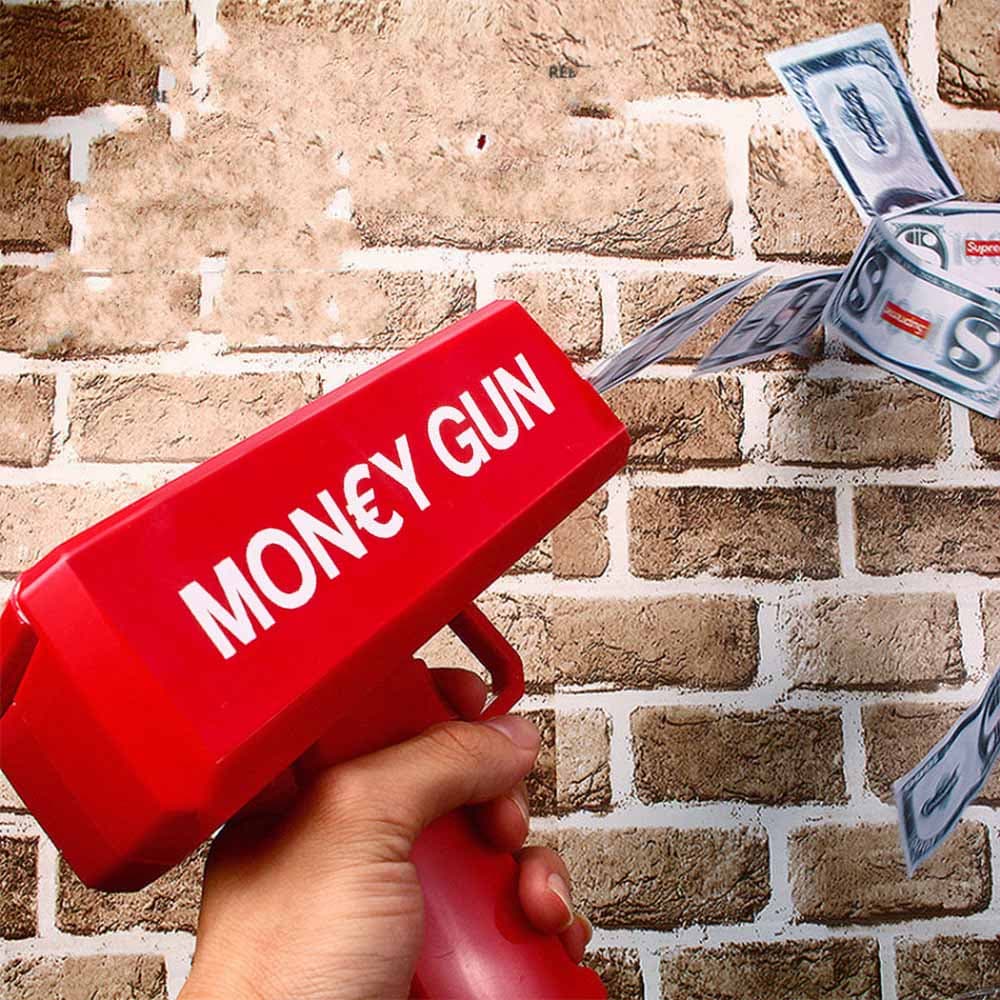 Money Gun - Incl 100 Nepbiljetten van €100 - Party Gadget - Rood