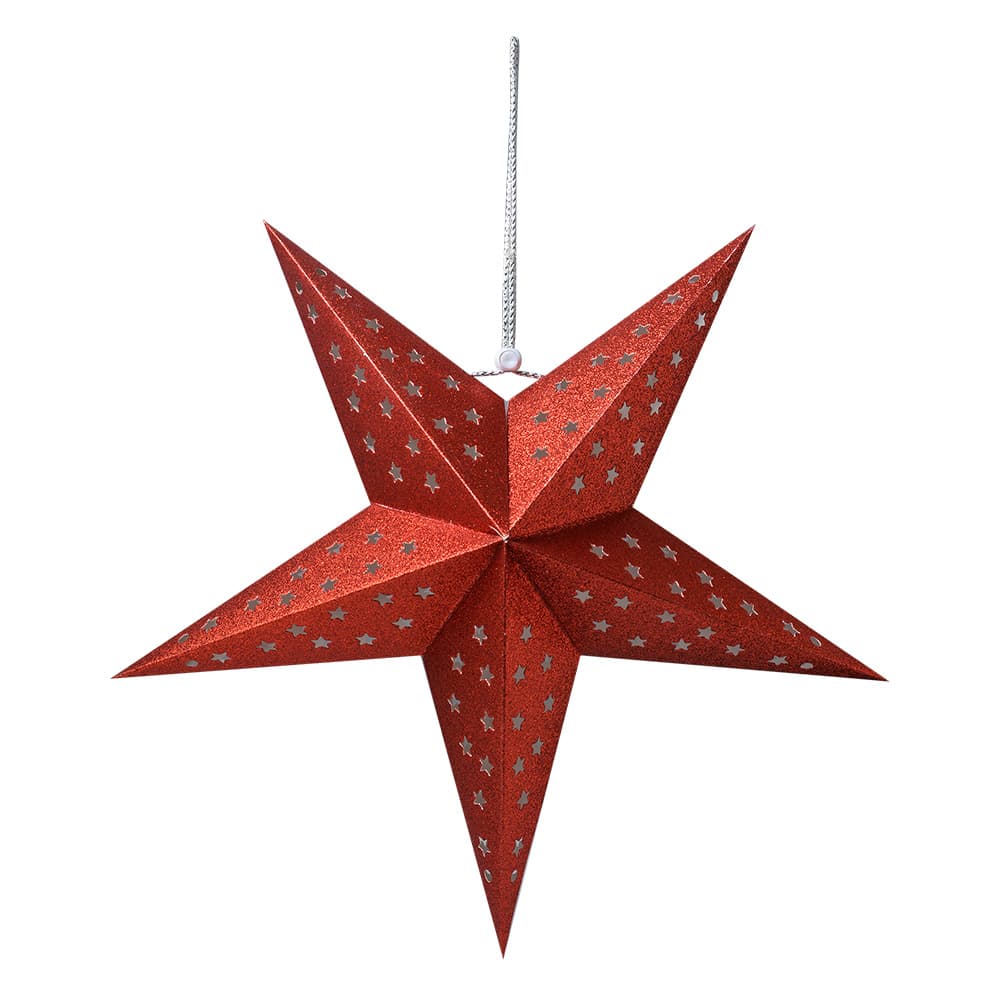 Clayre & Eef Hangende ster 45x15x45 cm Rood Papier