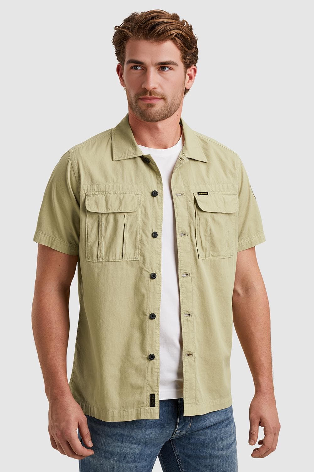 PME legend groene heren overhemd | Regular fit | Borstzakken | Streep patroon | Knoopsluiting | Duurzaam | Korte mouw