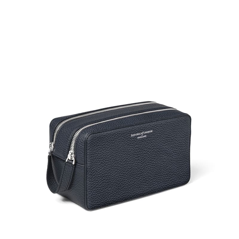 Aspinal of London Double Zip Mount Street Wash Bag in Navy Pebble