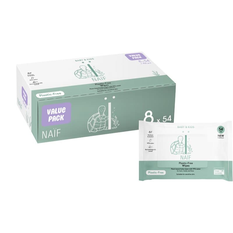Naif Baby & Kids Plastic Free Wipes Vochtige Doekjes voor Kinderen vanaf Geboorte 8x54 st