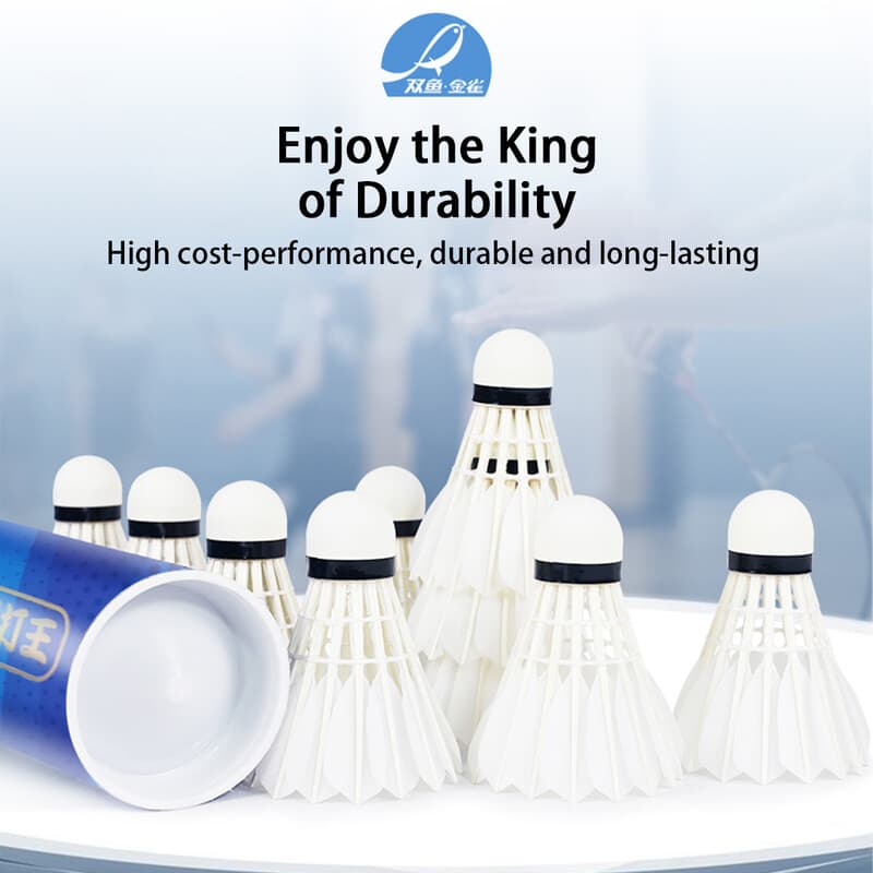 Double Fish JinQue King duurzame badminton-shuttlecock van gansenvoel, 12-pack, Speed 77, blauw