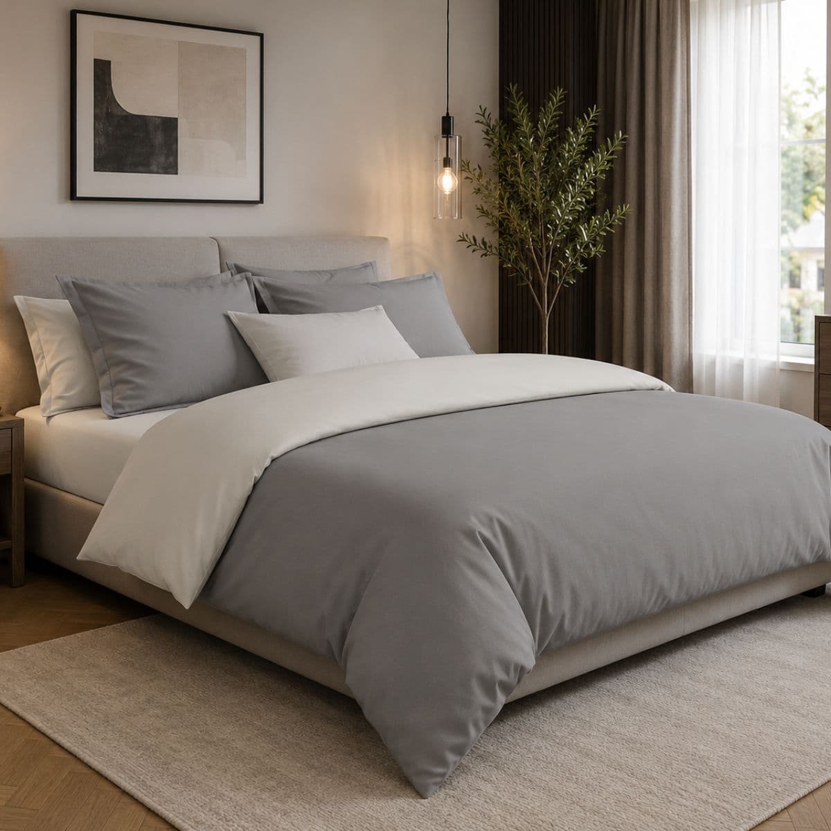 The One Dekbedovertrek Classic Dark Grey / Light Grey-200x220cm