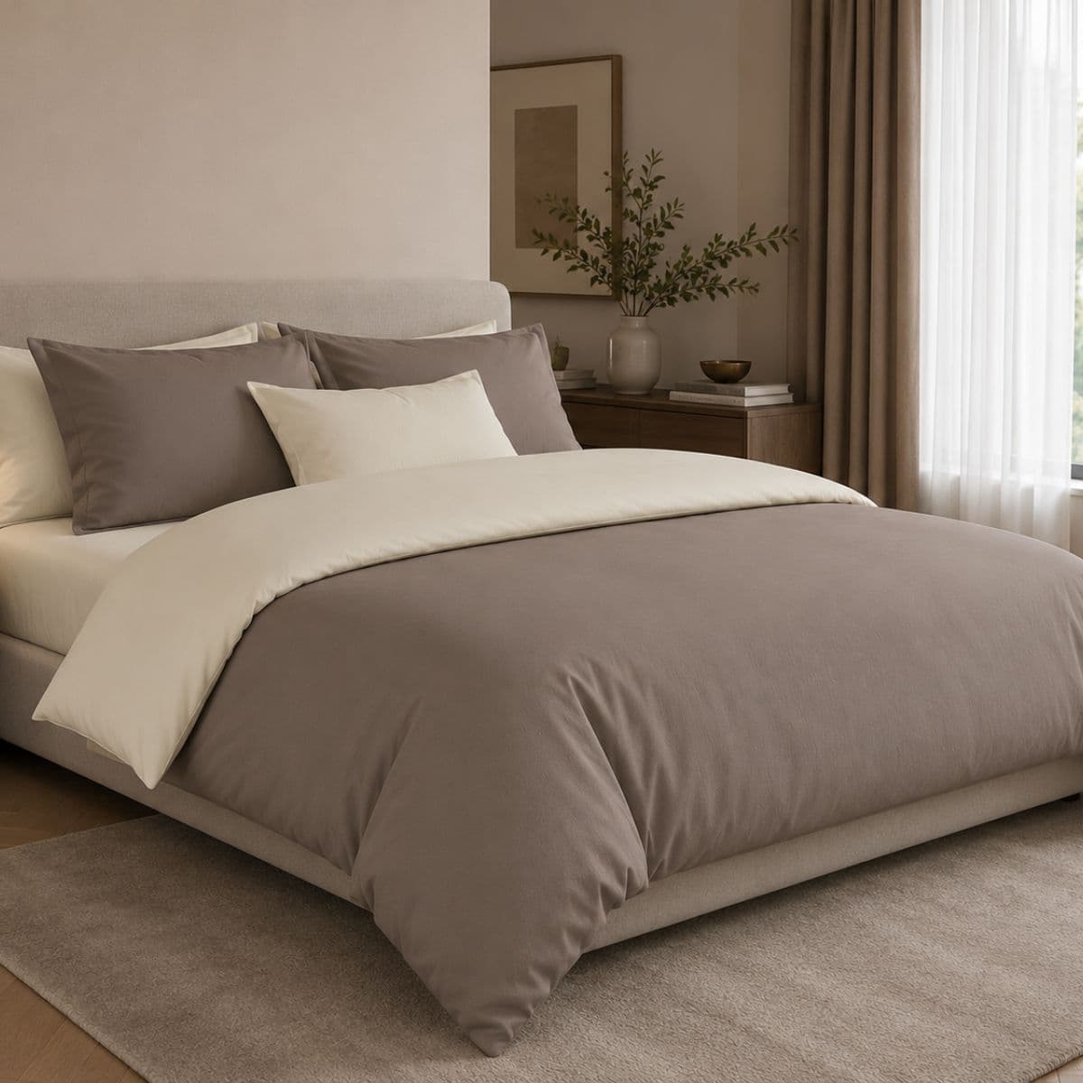 The One Dekbedovertrek Classic Taupe / Cream-140x220cm