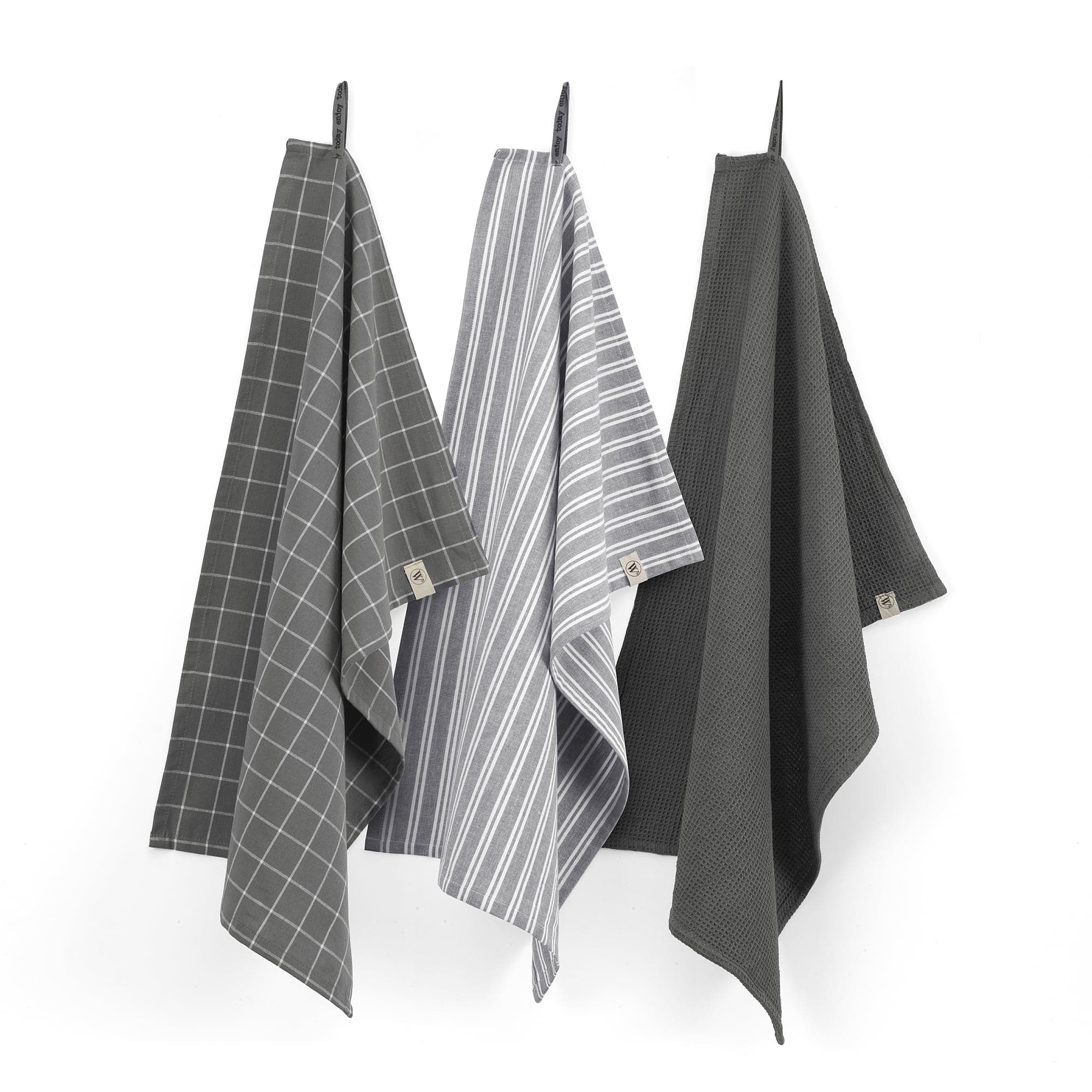 Walra Keuken- en Theedoekenset Dry with Cubes Uni, Stripes & Blocks Off Black