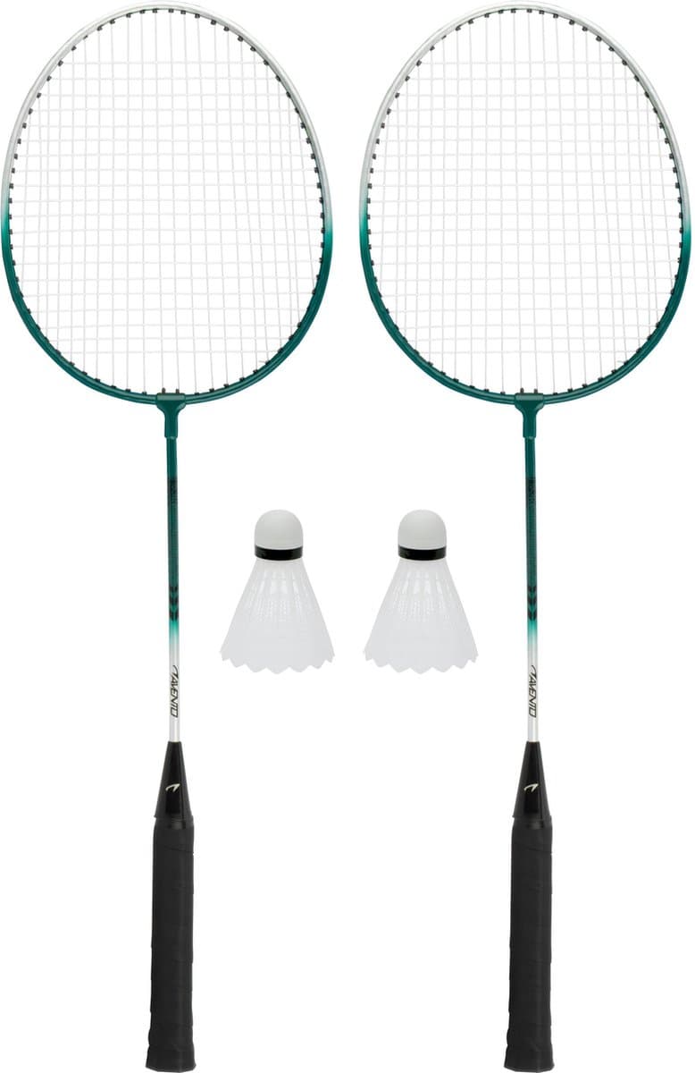 Avento - power speed badminton set - staal - zilver/groen - set van 2