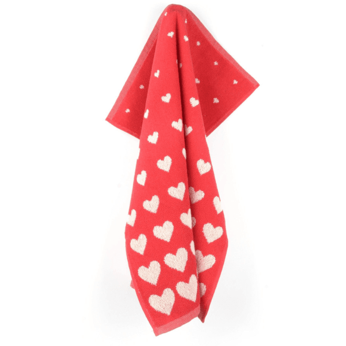 Bunzlau Castle - Handdoek 53x60cm Hearts rood (GOTS)