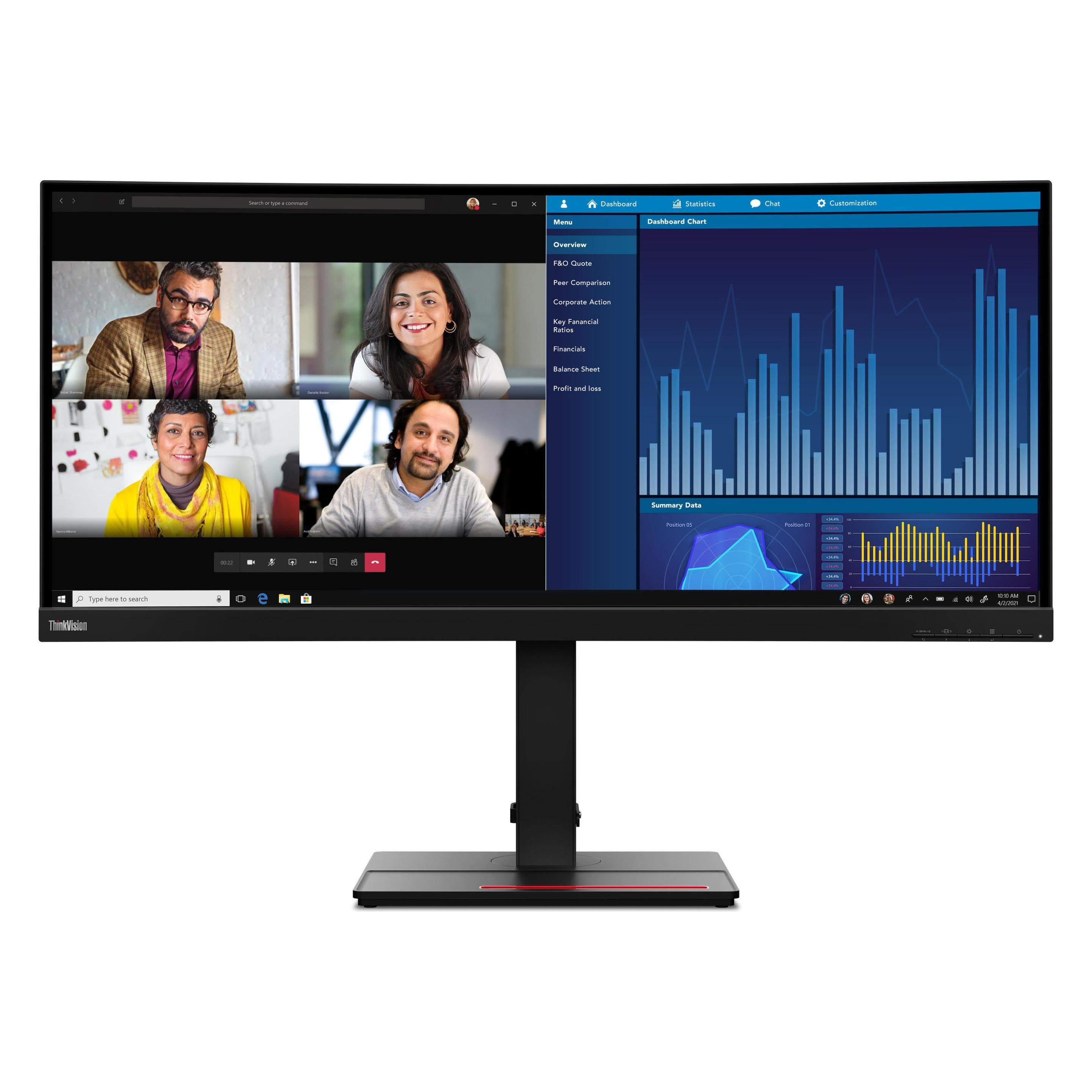Lenovo ThinkVision P34w-20 (3440 x 1440 Pixel, 34.10"), Monitor, Schwarz