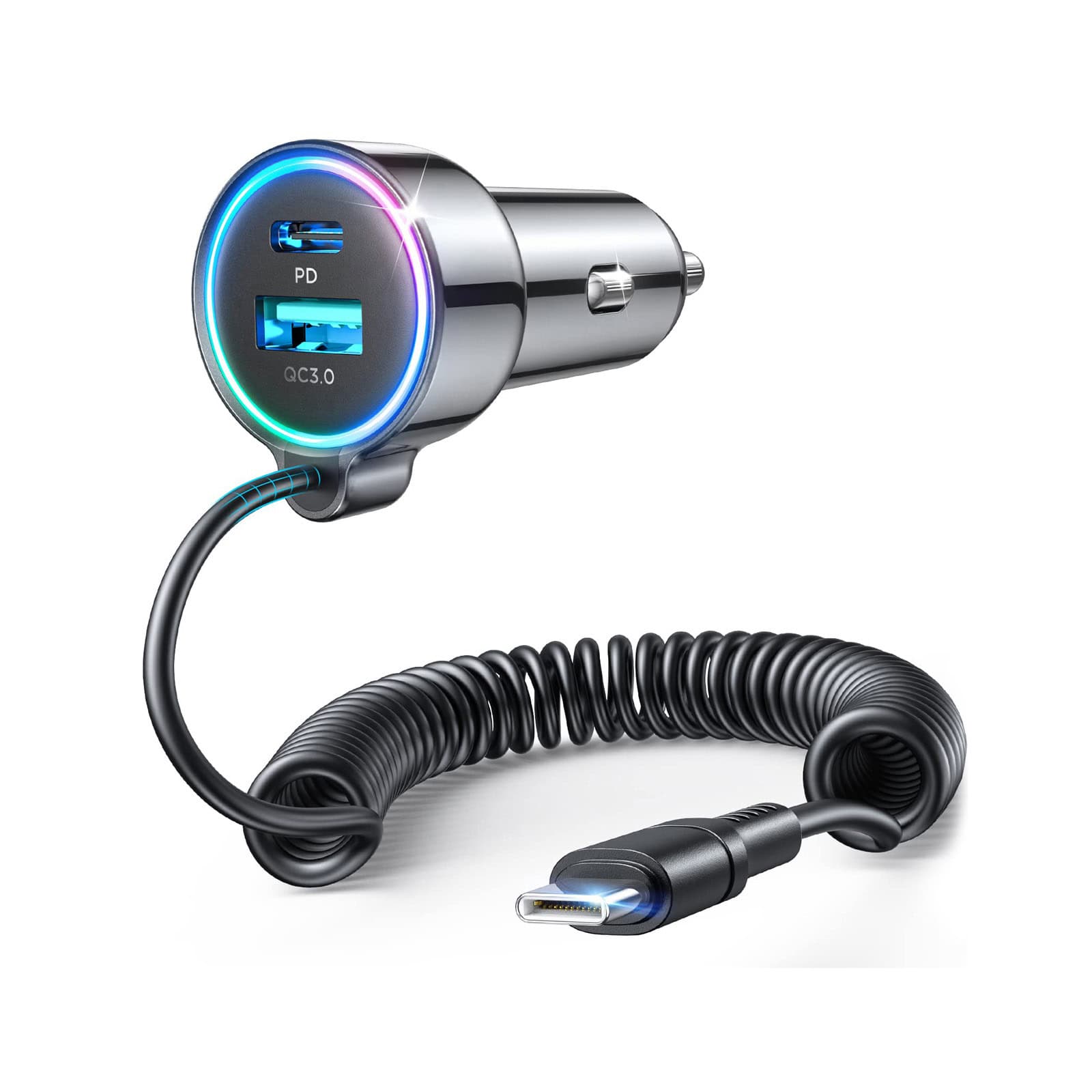 Joyroom 72W 3-in-1 Autolader met 1.6m USB-C Kabel - Zwart