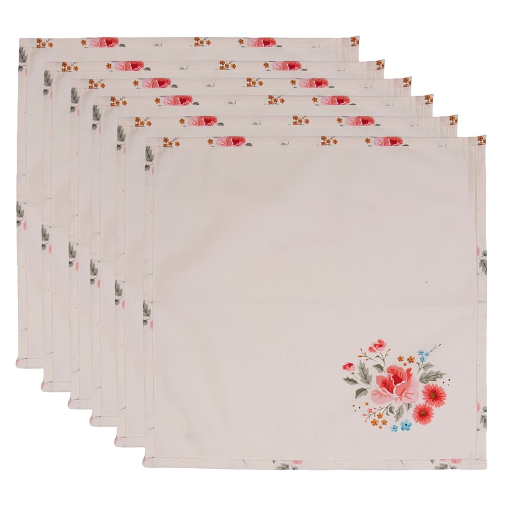 Servietten Baumwolle 6er Set 40x40 cm Beige Baumwolle Rosen