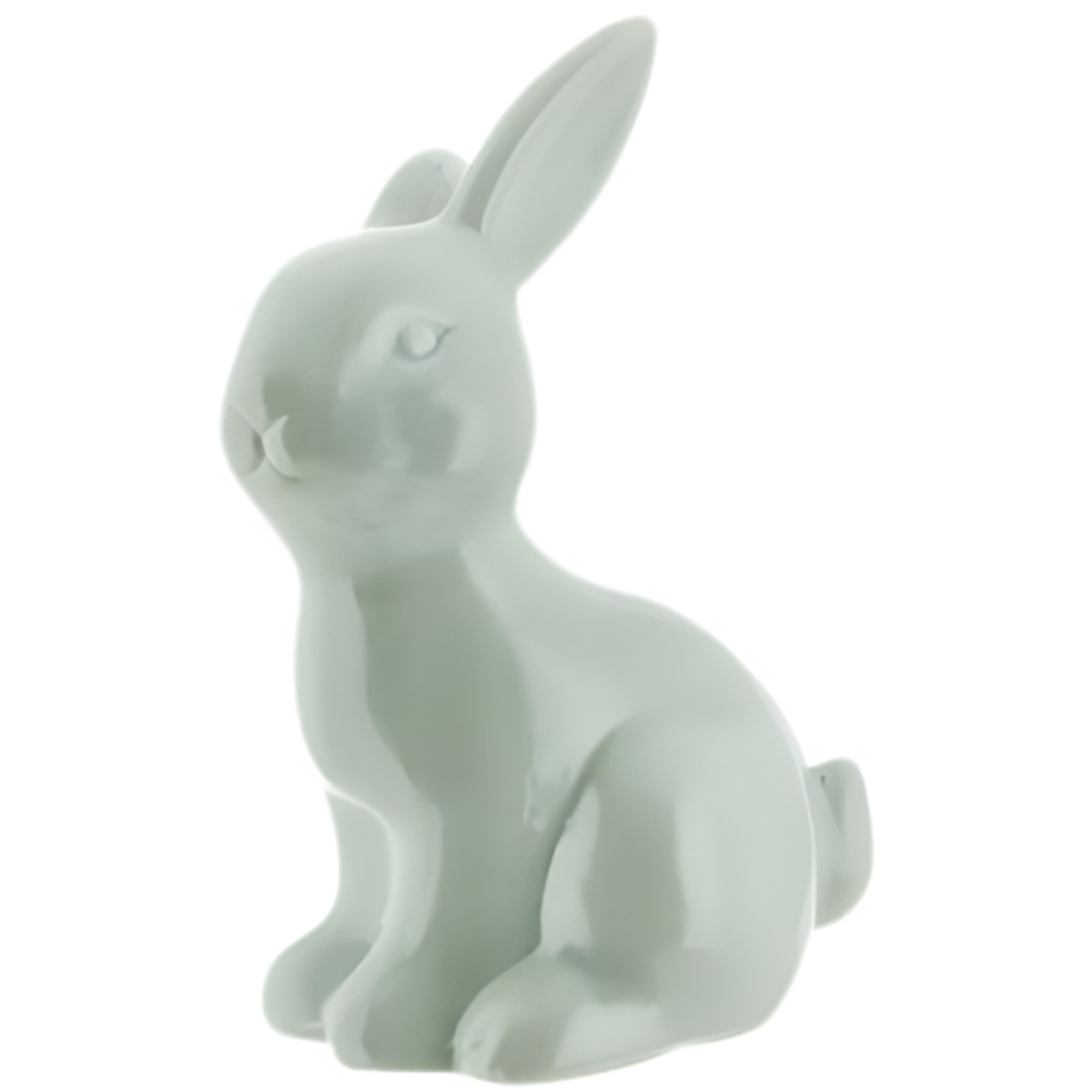 Decoratie beeld paashaas / konijn - zittend - mintgroen - porselein - 16 cm - paasdecoratie