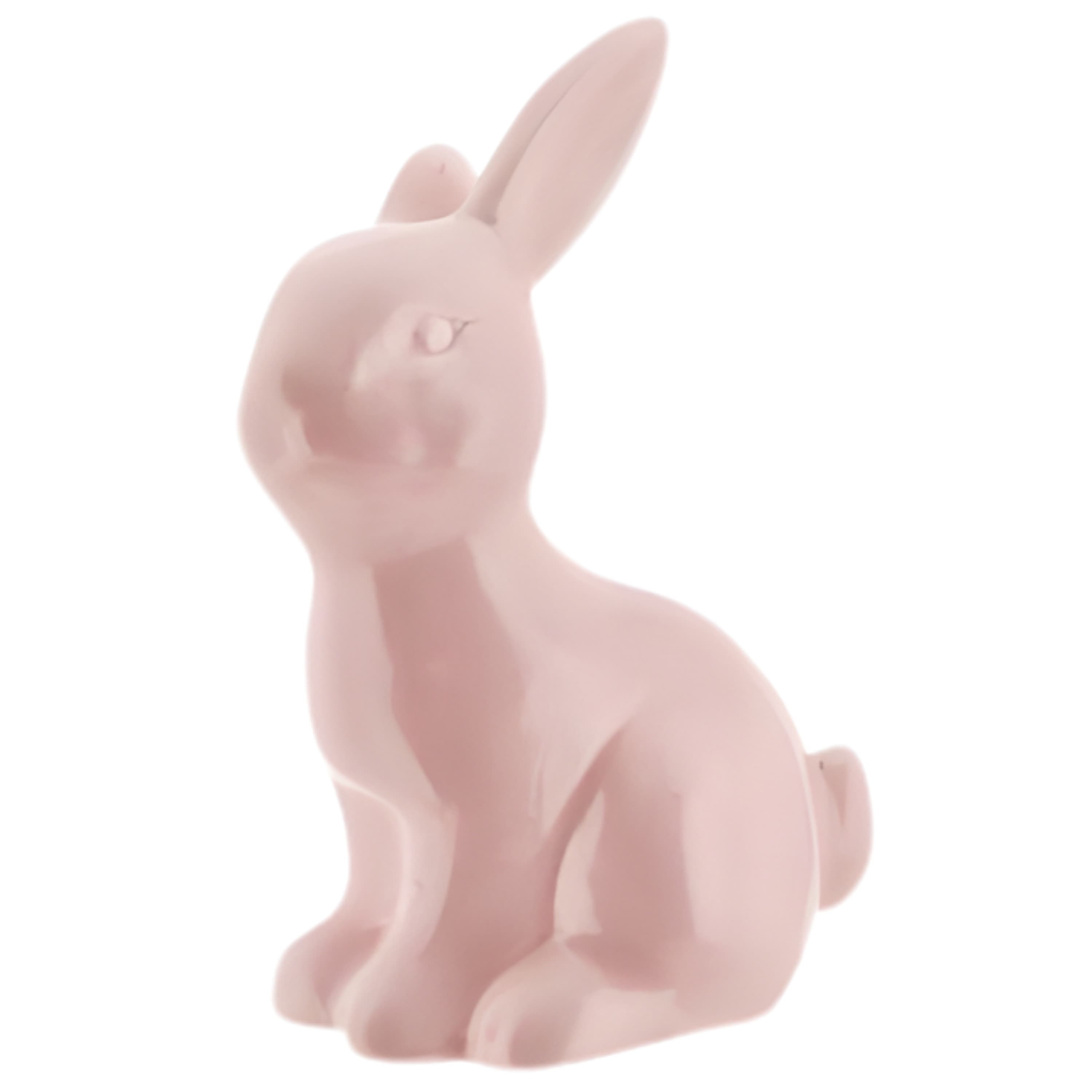 Decoratie beeld paashaas / konijn - zittend - roze - porselein - 16 cm - paasdecoratie