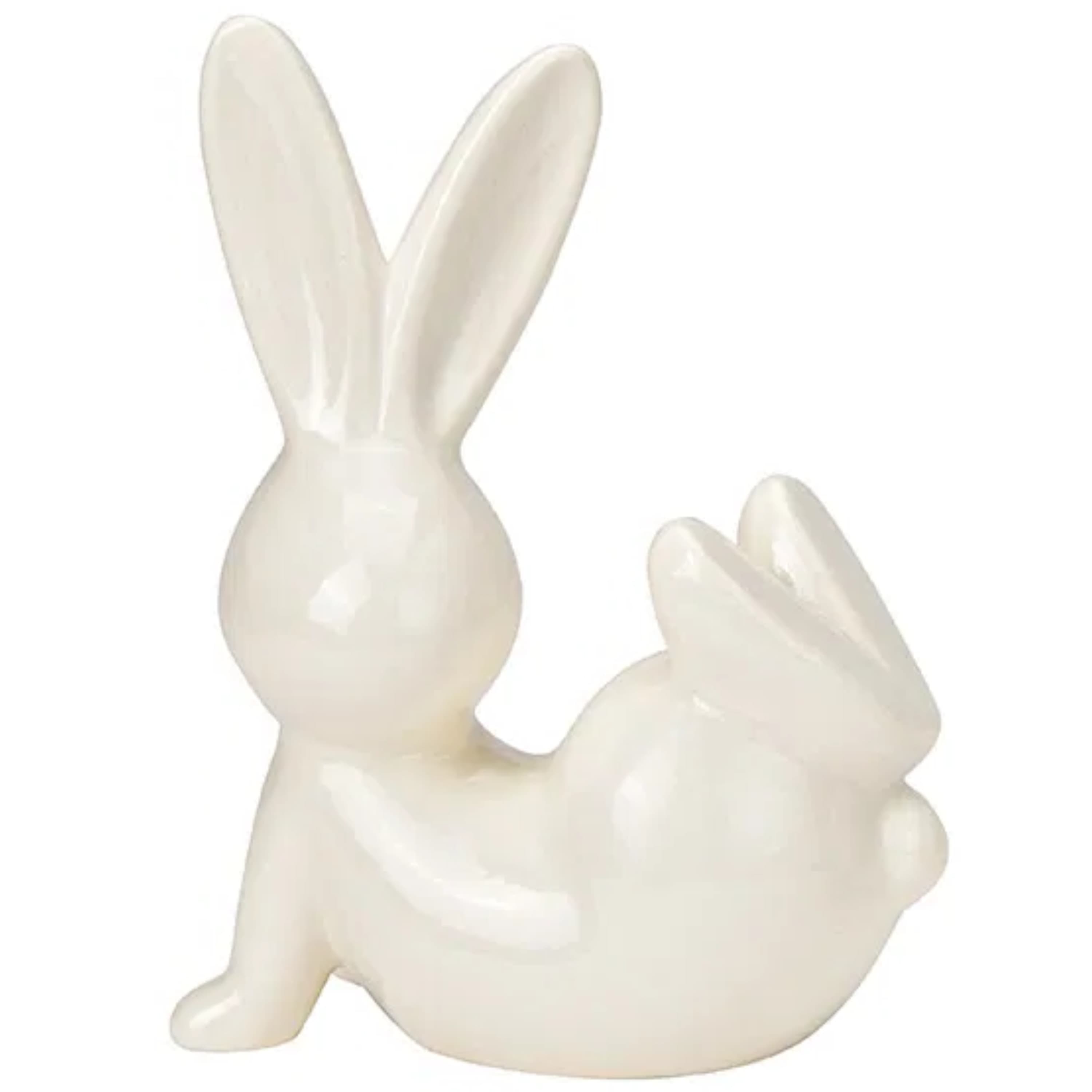 Decoratie beeld paashaas - zittend - wit - 18 cm - haas / konijn - paasdecoratie