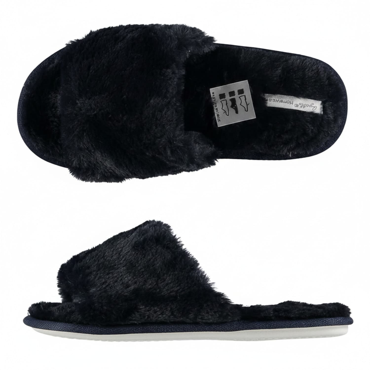 Huisslippers/instapsloffen/pantoffels - blauw met nep bont - dames