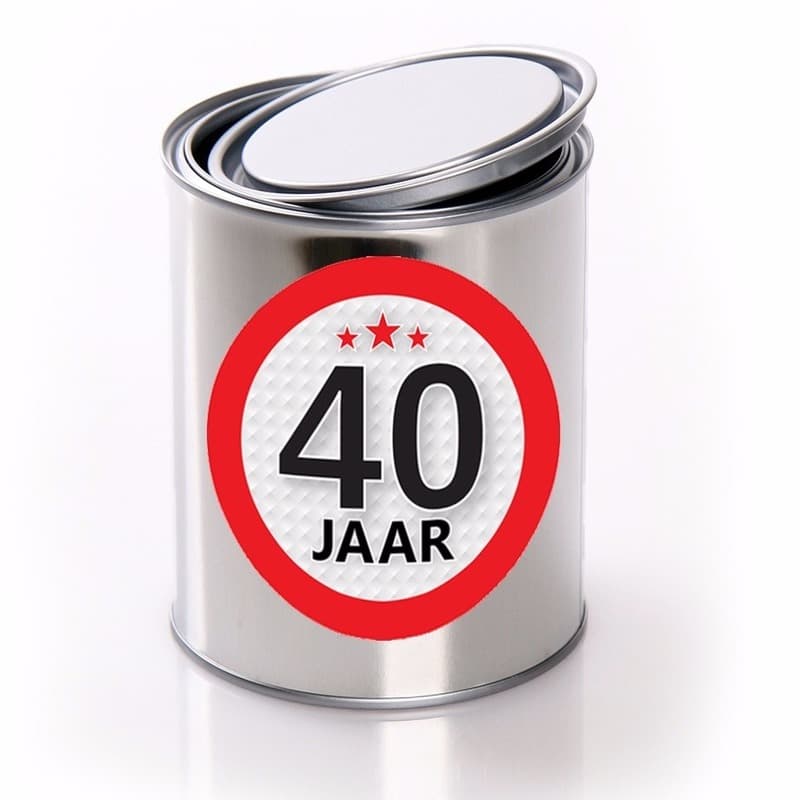 Cadeauverpakking Conservenblik Leeftijd 40 jaar - sticker - verjaardag