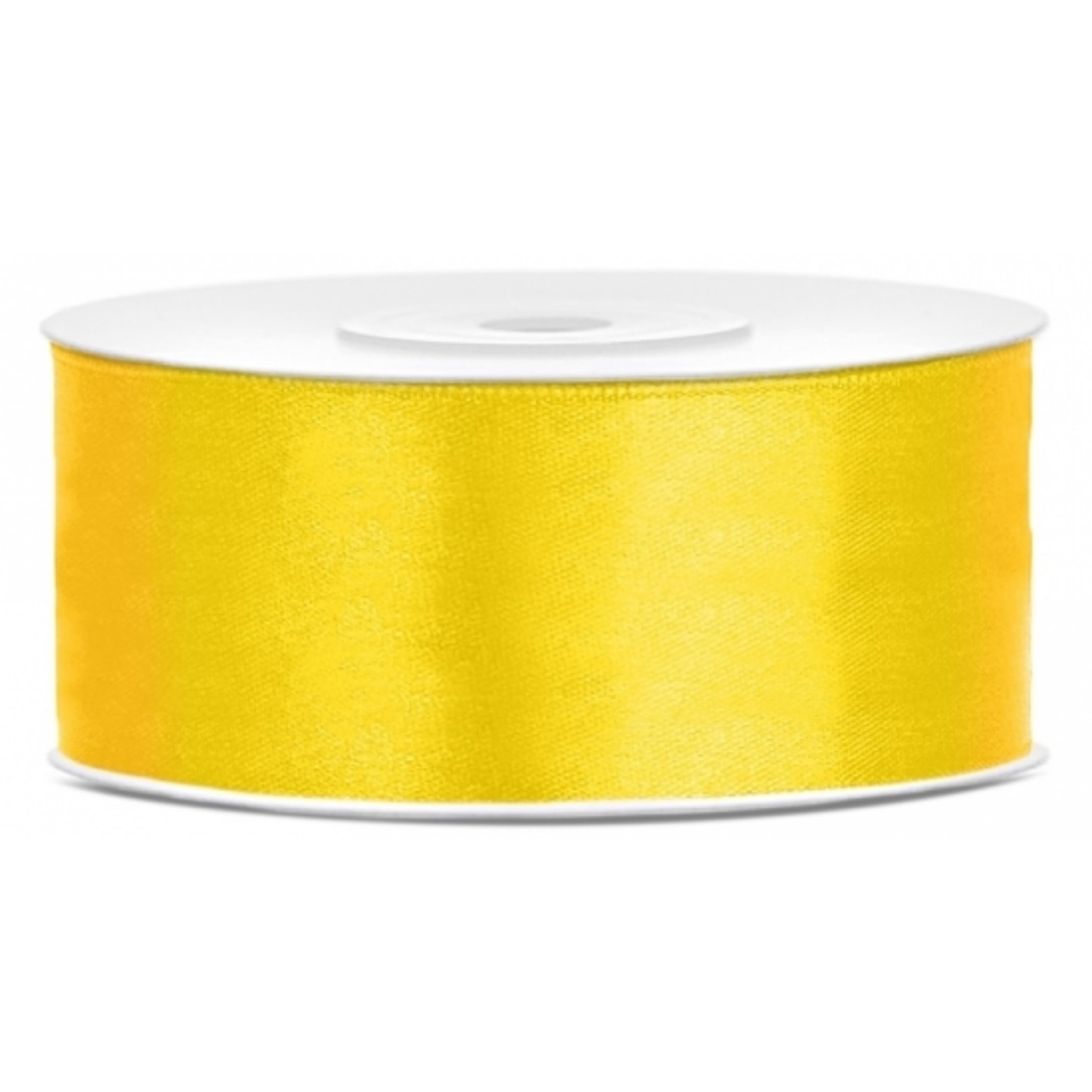 Partydeco Cadeaulint - geel - 2,5 cm x 25 meter - satijn