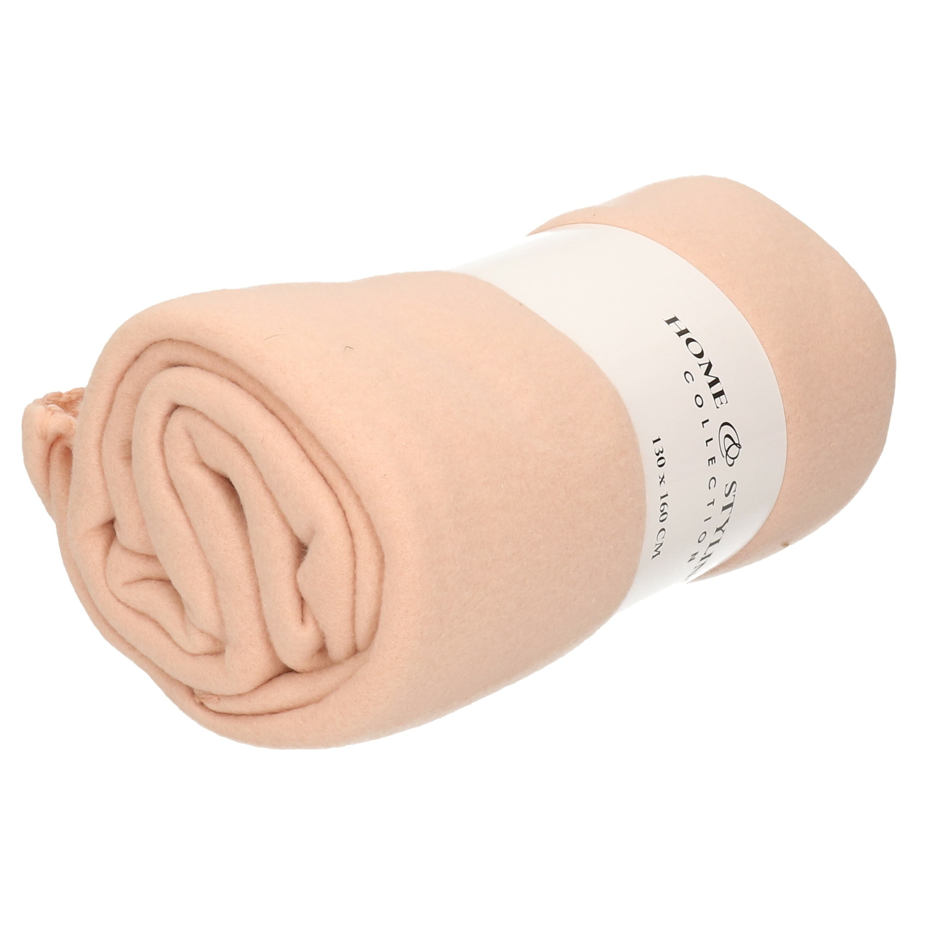 H&S Collection Fleece deken - polyester - koraal roze - 130 x 160 cm