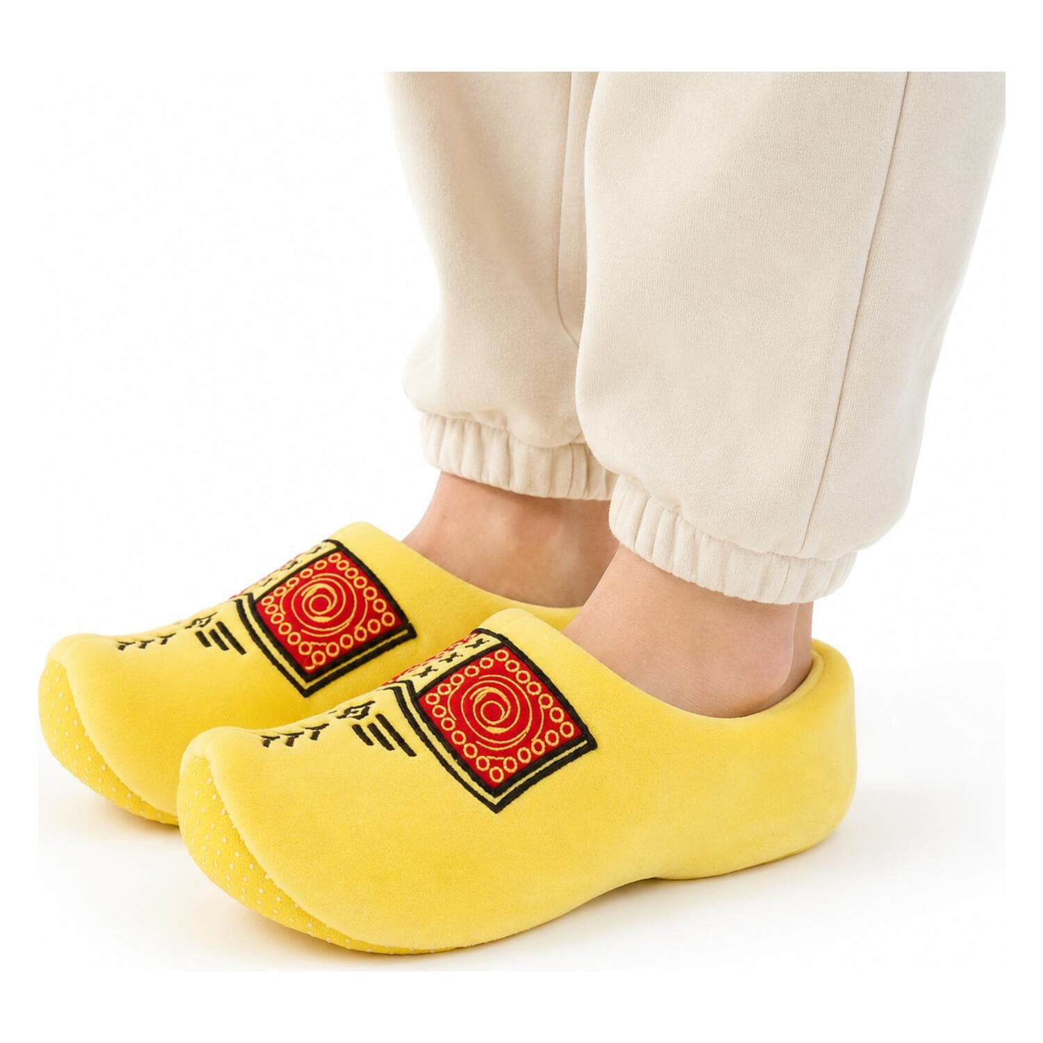 Klompen pantoffels - geel - volwassenen - pluche - clogs sloffen - klompsloffen