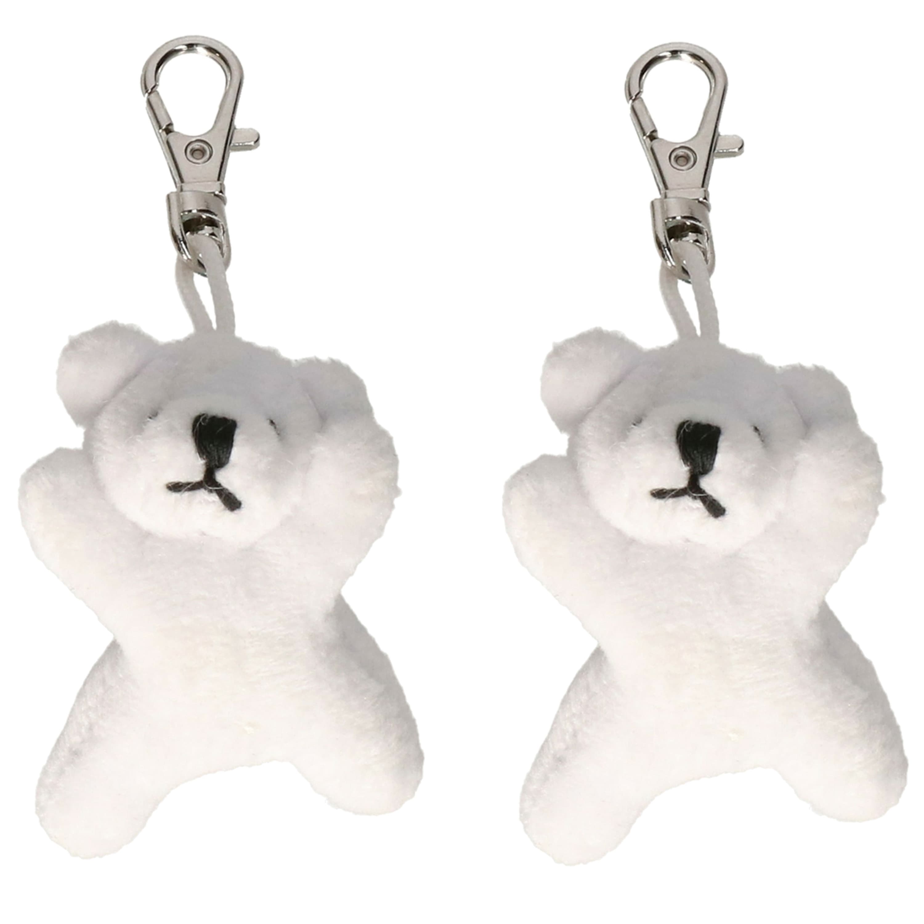 Nature Planet pluche IJsbeer knuffel sleutelhanger - 2x - wit - 6 cm - Speelgoed dieren sleutelhange