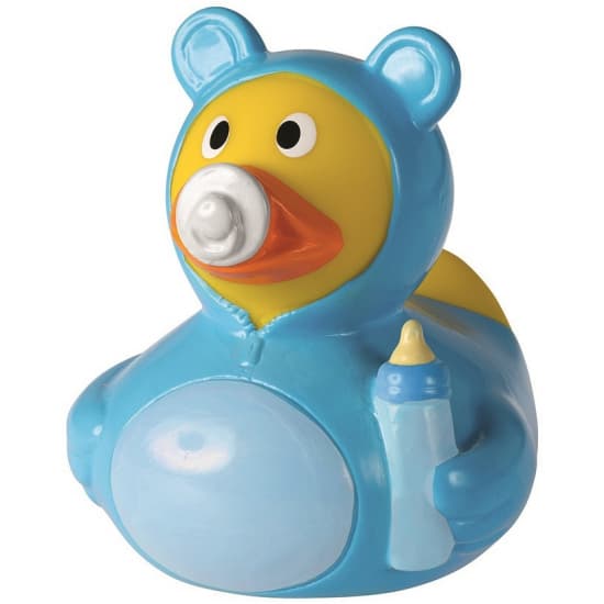 Schmoozies Badeendje - hoera een baby jongen - 8 cm - blauw - kraamvisite cadeau