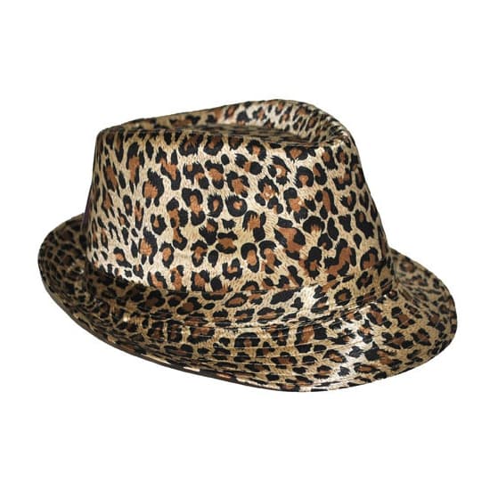 Trilby carnaval verkleed hoedje - met luipaard print - Verkleedkleding hoeden