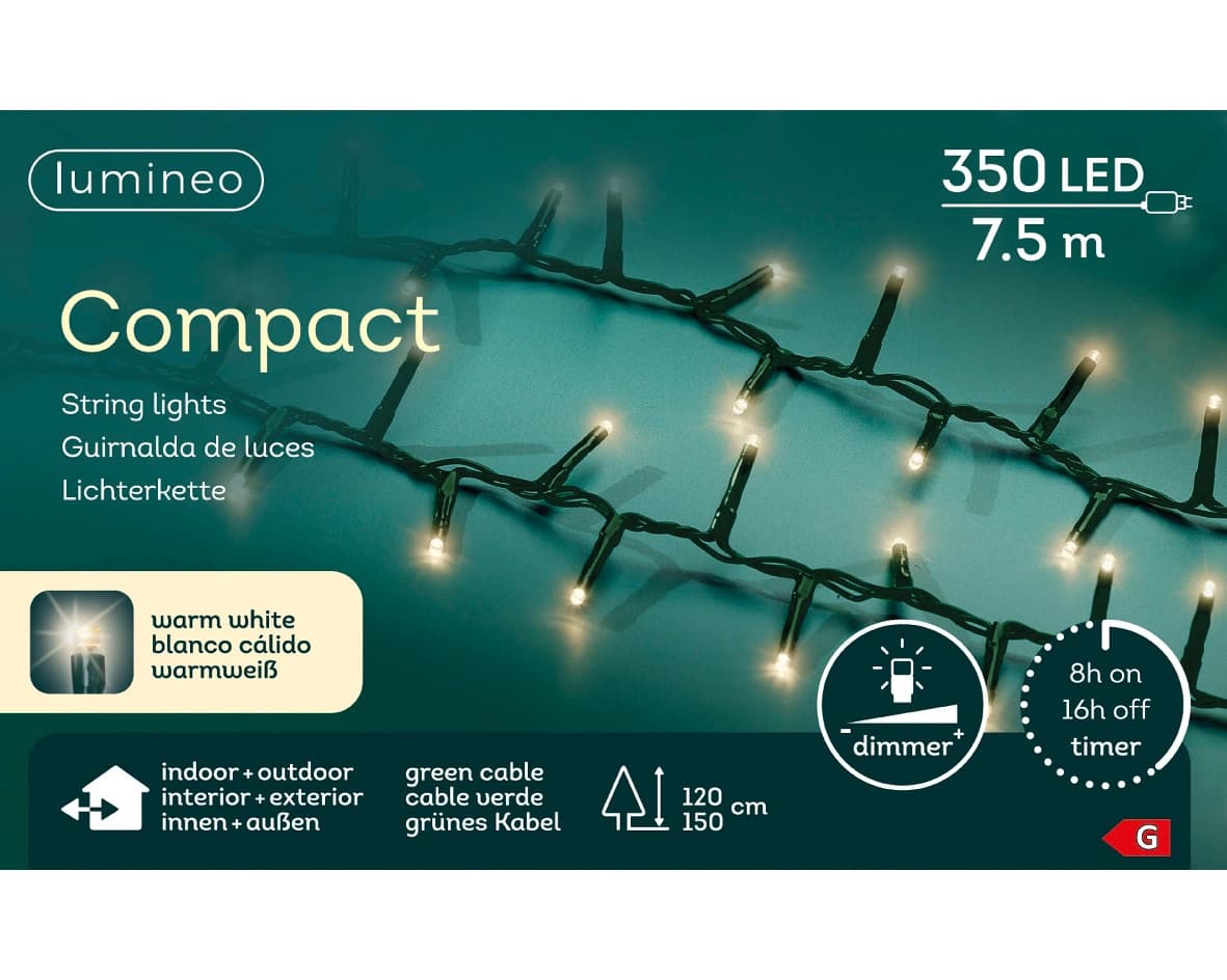 Lumineo compact kerstverlichting | 350 LED | 7,5 meter | warm wit