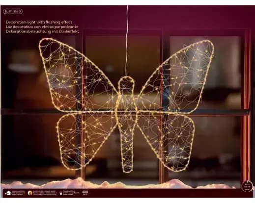 Lumineo microled vlinder | 400 LED | 58x43 centimeter | goud/koel warm