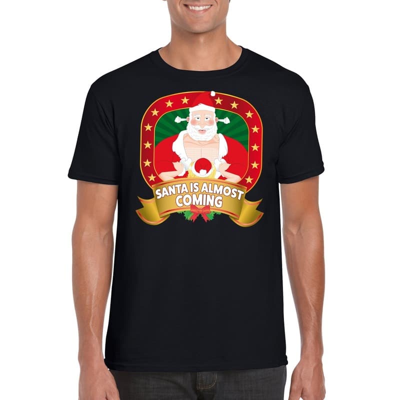 Foute Kerst t-shirt Santa is almost coming voor heren - Kerst shirts
