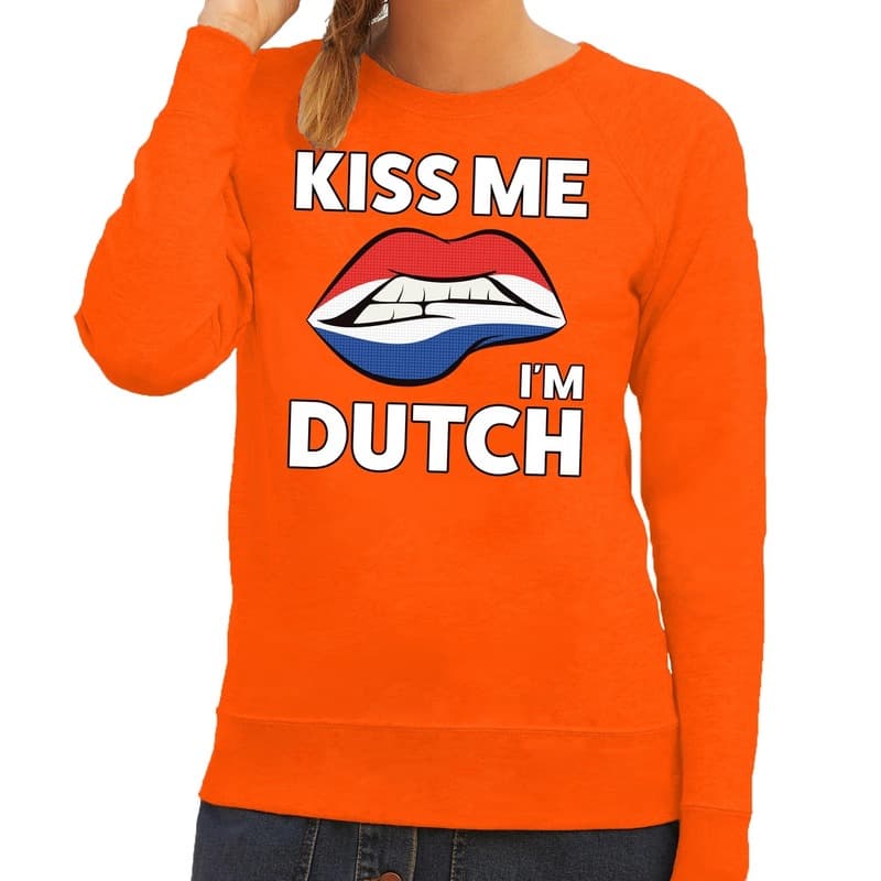 Kiss me I am Dutch sweater oranje dames - feest trui dames - Oranje kleding